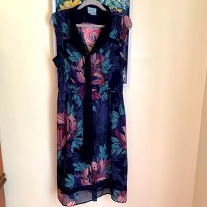 Anthropologie Floral tie Neck MIDI Dress, Large
